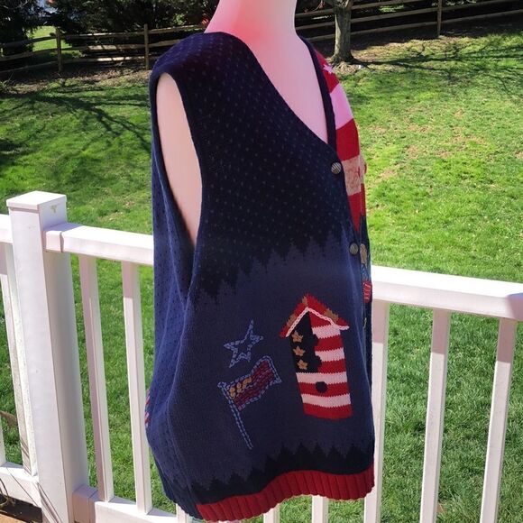 Grandmacore grandma sweater vest Fourth of July 4th women’s 2X plus size - Picture 13 of 16